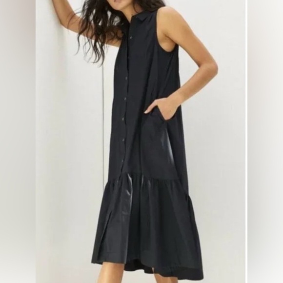 Maeve Anthropologie Paola Flounced Drop Waist Sleeveless Midi Black Dress - Picture 8 of 10